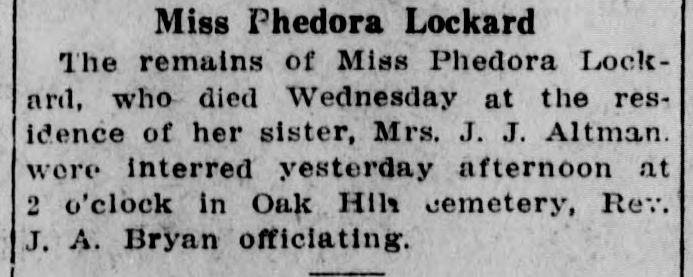 Phedora Lockard obituary